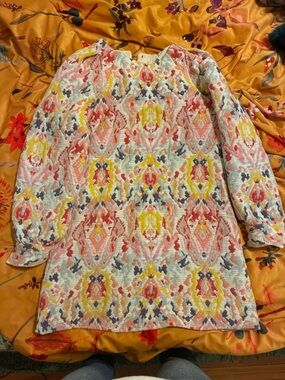 Sezane Multicolor Ikat-Style Textured Jacket — Pink, Yellow & Gray